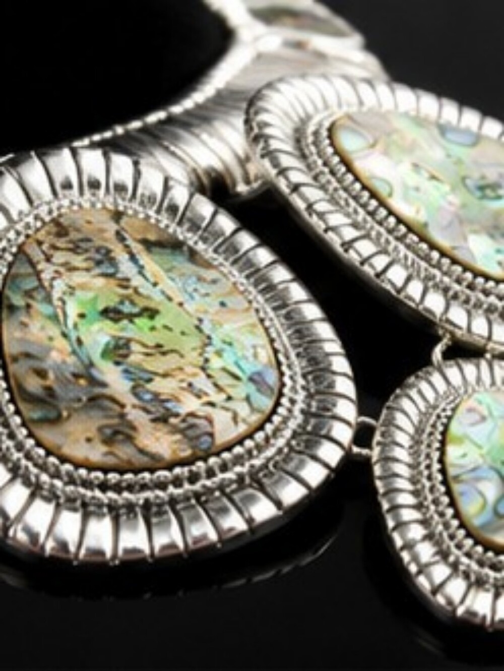 Natural Abalone Shell Statement Necklace & Earrings Set NWT Rhodium Plated Silve - Picture 4 of 9